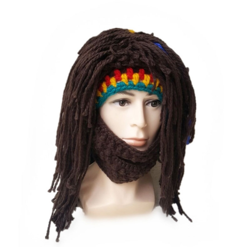 Halloween Costume Knit Mask Wig Beard Hat - Picture 3 of 6